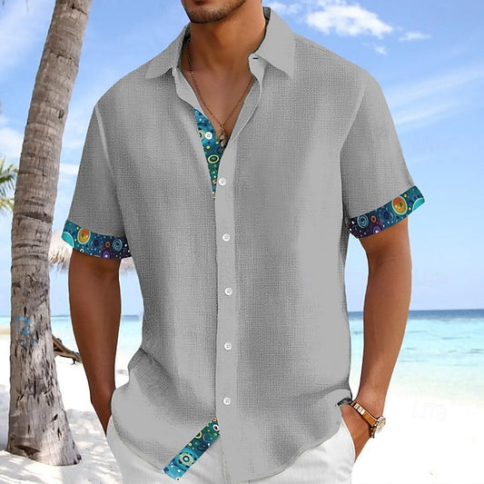 Shirt Linen Beach Summer Up Wear Men's Button