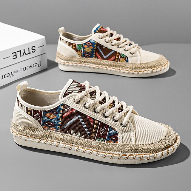 Casual with and Jute Men's Print Tribal Sneakers Canvas