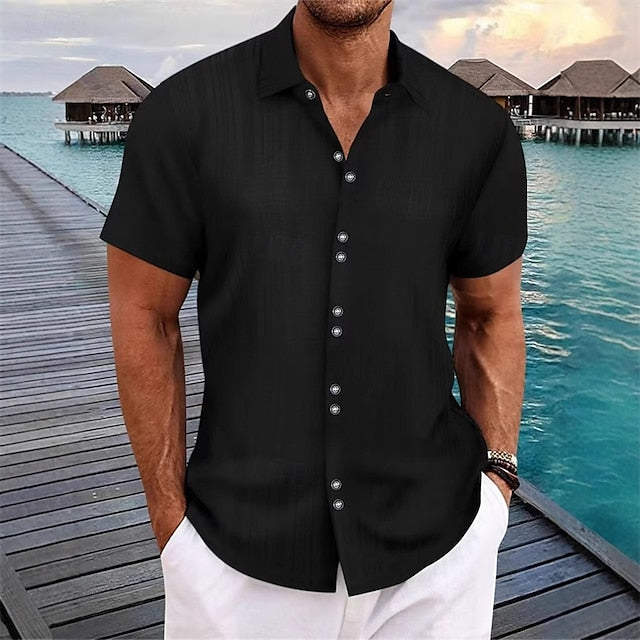 Summer Men's Shirt Button Up Beach Casual