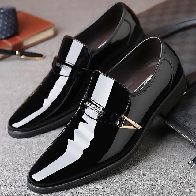 Shoes Pattern Men's Crocodile Patent Leather Dress Black