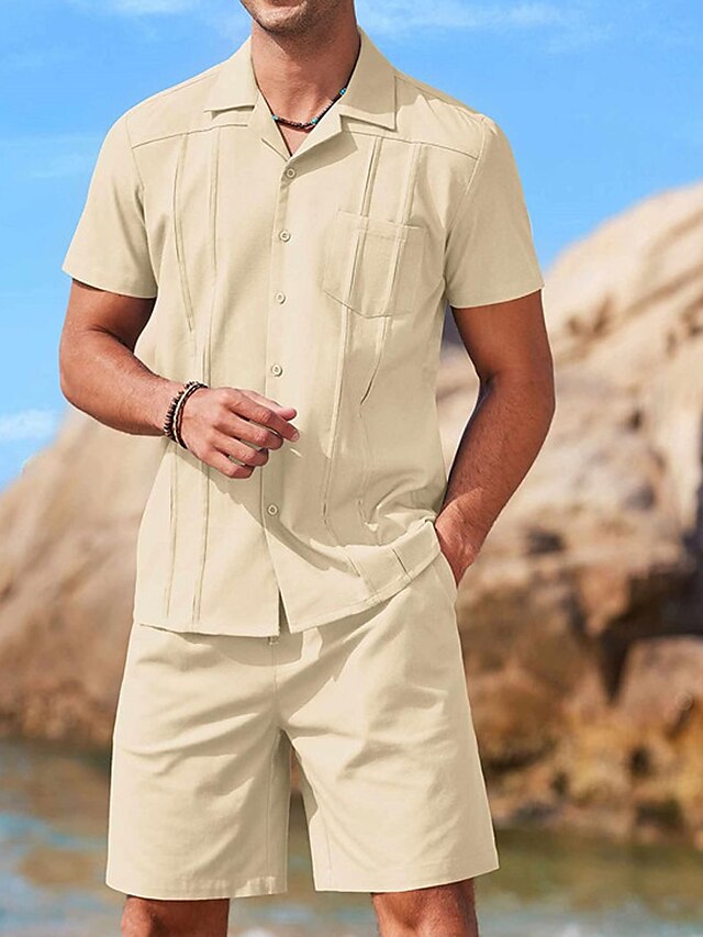 Set Summer Piece Shirt 2 Casual Guayabera Men's