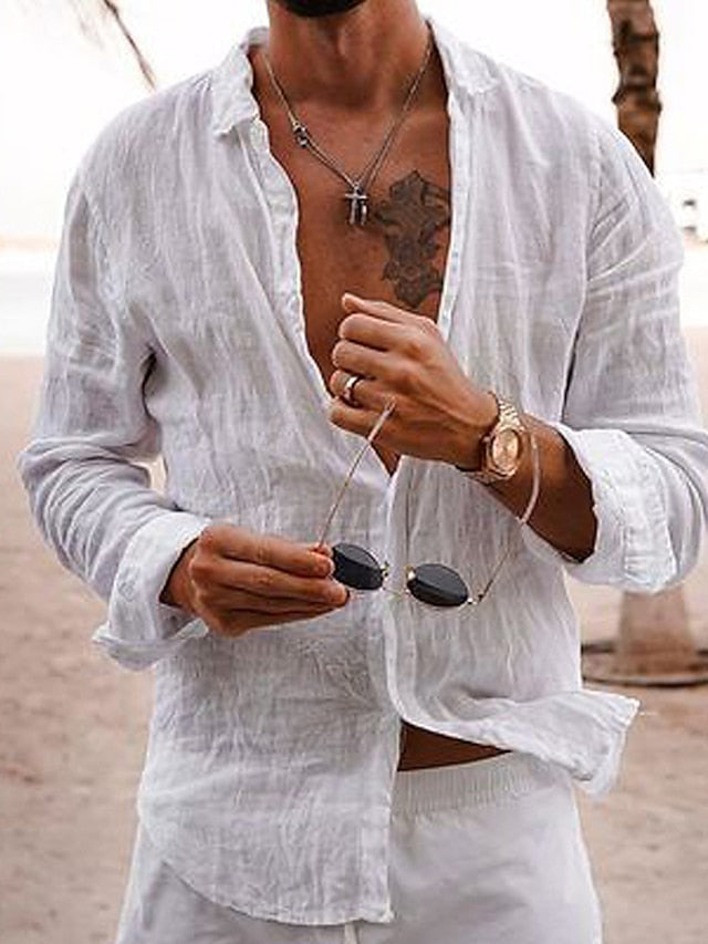 Shirt Up Beach Linen Button Men's Casual