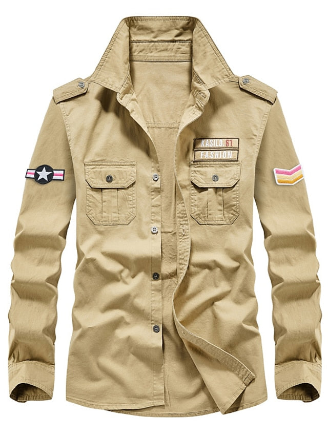 Button Cargo Up Men's Work Shirt Casual