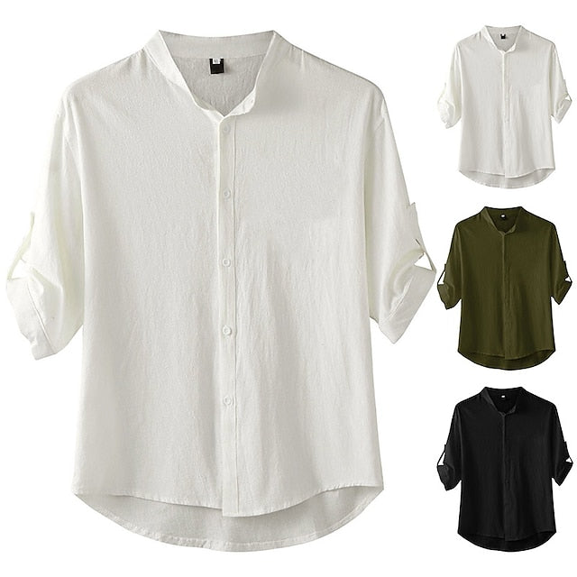 Linen Men's Button Up Shirt Wear Beach Summer