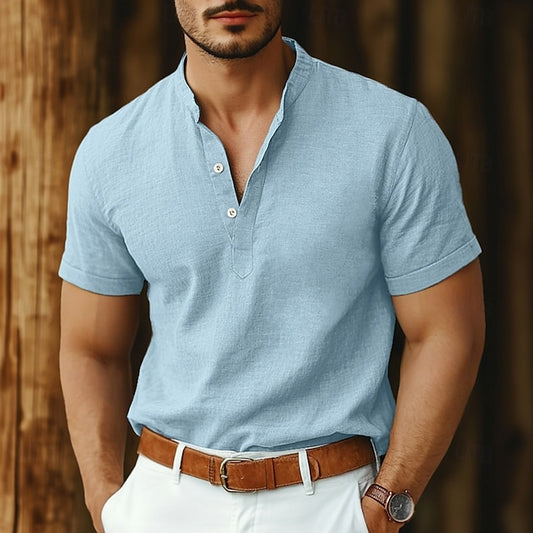 Collar Linen Shirt Popover Men's Band