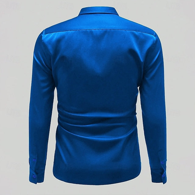 Men's Casual Up Button Plain Shirt Satin