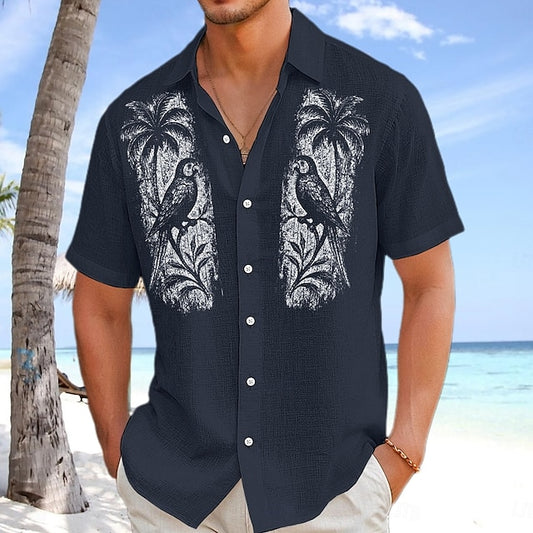 Shirt Button Summer Men's Up Beach Wear Linen