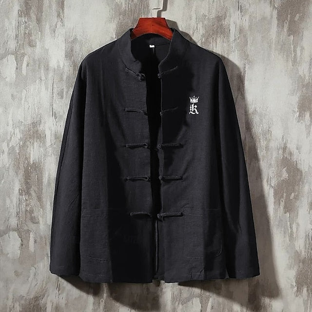 Letter Up Linen Casual Button Shirt Men's