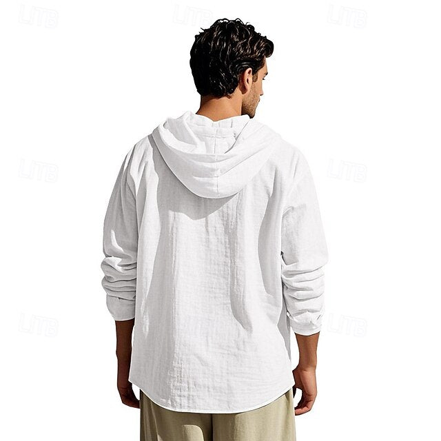 Shirt White Button Up Plain Street Vacation Black Men's
