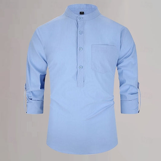 Plain Wear Linen White Daily Shirt Cotton Men's Black