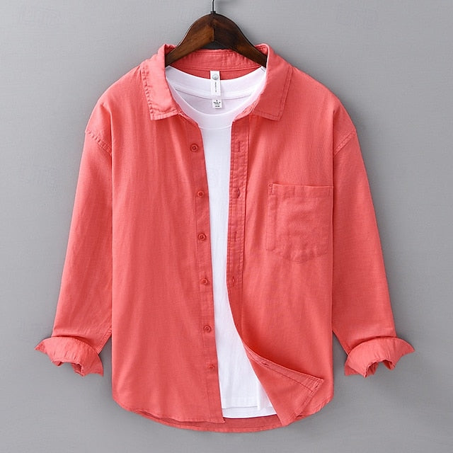 Button Men's Casual Up Shirt Linen Cotton