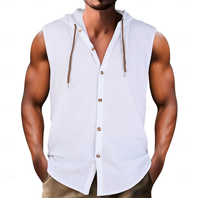 Linen Beach Shirt Hooded Wear Summer Men's