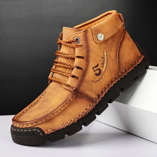 Casual Men's Lace-Up Leather Ankle Vintage Boots –