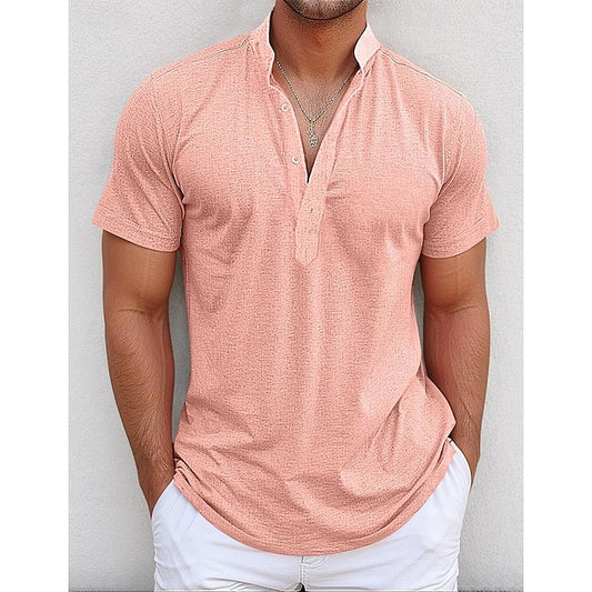 Linen Shirt Popover Collar Band Men's