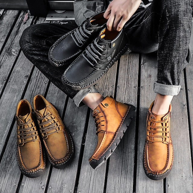 Casual Men's Lace-Up Leather Ankle Vintage Boots –