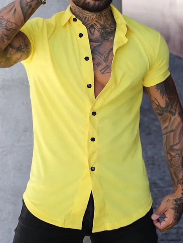 Button Casual Black Up Shirt Men's Summer