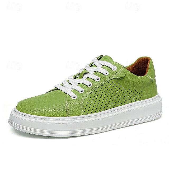 Low-Top Faux Green Leather Men's Sneakers