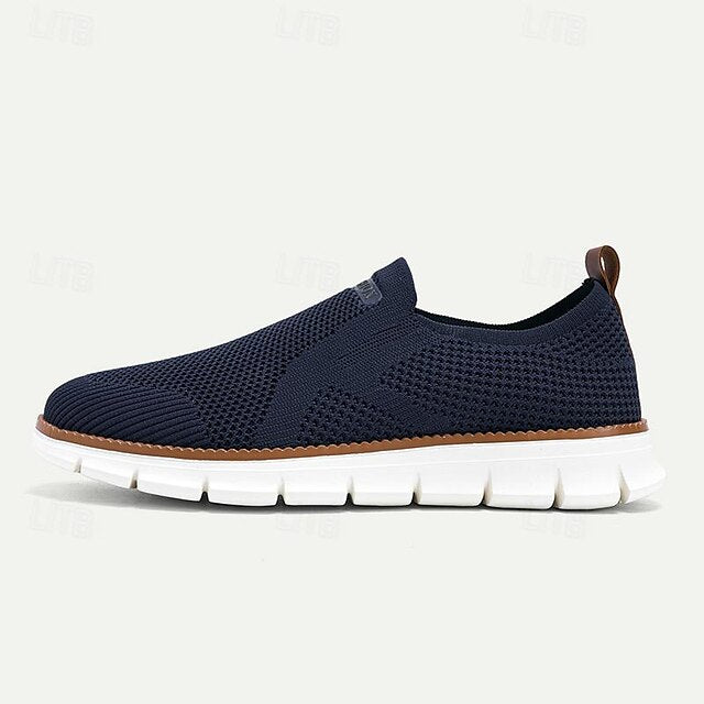 Knit Breathable Sneakers White Slip-On Men's with