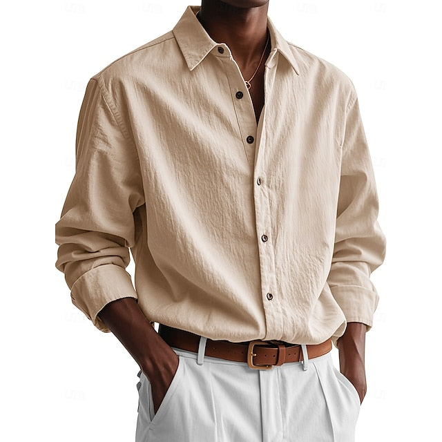 Green Up Button Men's White Shirt Light Casual