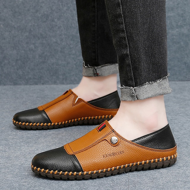 – Men's Leather Driving Loafers Slip-On Casual Two-Tone
