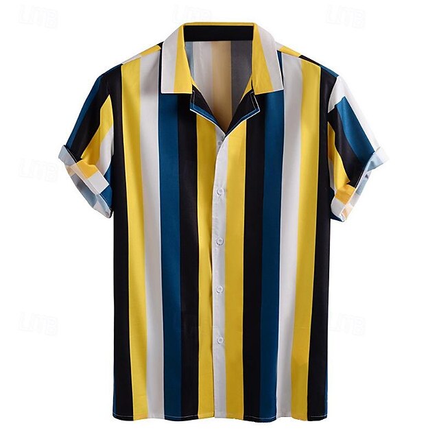 Summer Casual Men's Bowling Button Shirt Up