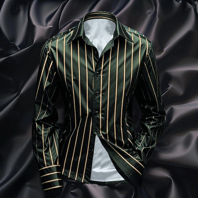 Men's Button Shirt Casual Satin Striped