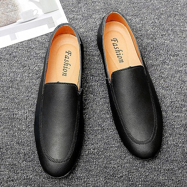 Loafers Shoes - Faux Prom Leather Men's with White Slip-On