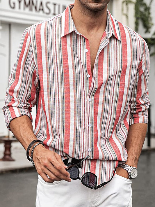 Striped Button Shirt Casual Shirts Men's Up