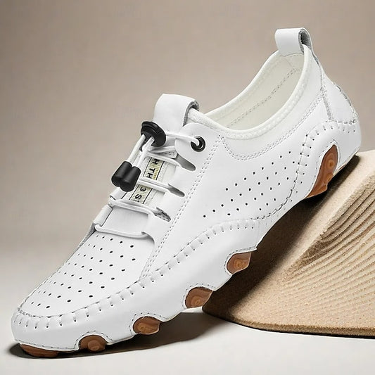 Shoes Casual Perforated with Men's White Hand-Stitched