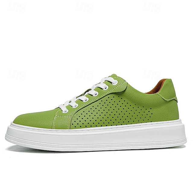 Low-Top Faux Green Leather Men's Sneakers