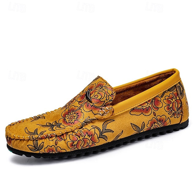 and Leather Men's Loafers White Checkered Orange Slip-On