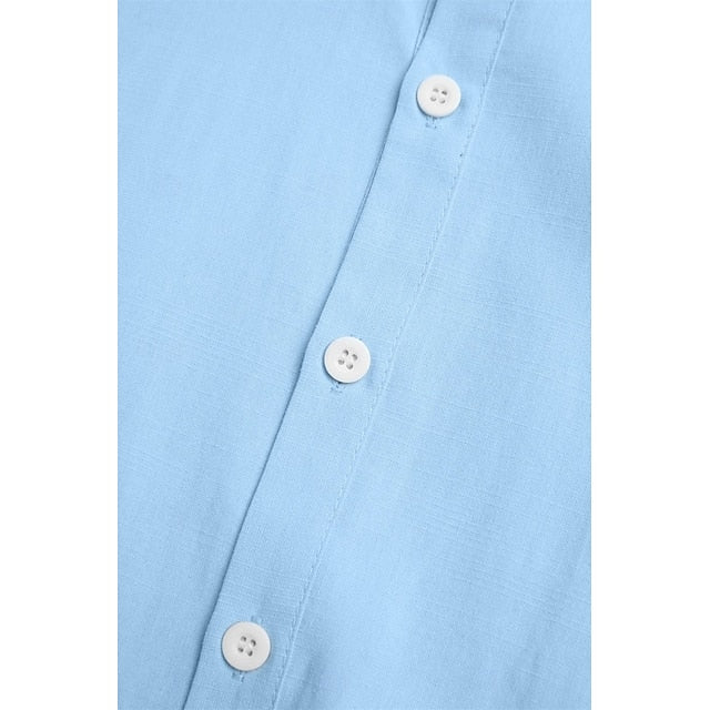 Summer Men's Linen Button Up Shirt Plain