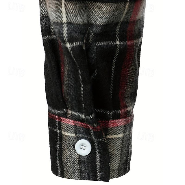 Shirt Wedding Dress Party Men's Up Plaid Button