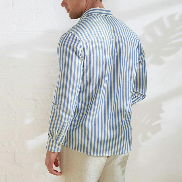 Summer 100% Casual Cotton Shirt Up Button Men's