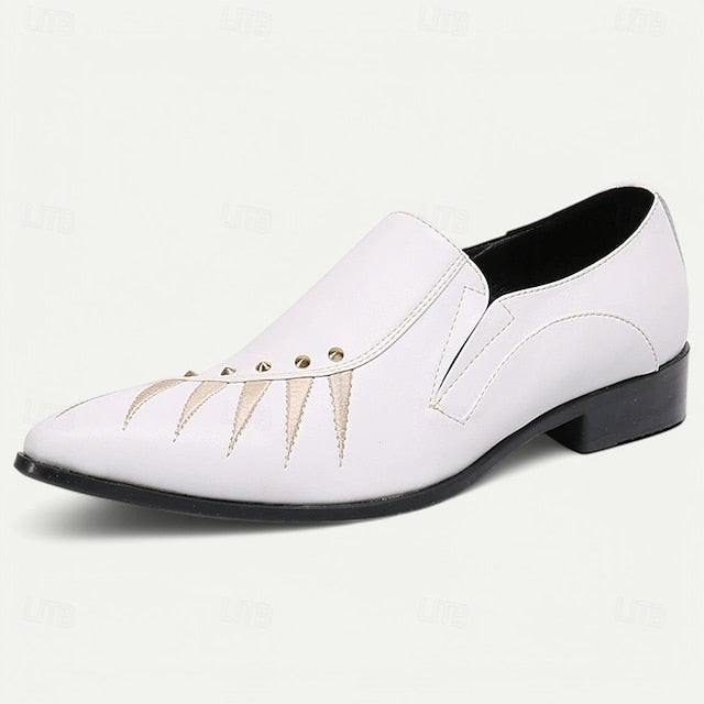 Cowhide Men's Premium with Loafers Studded White Slip-On