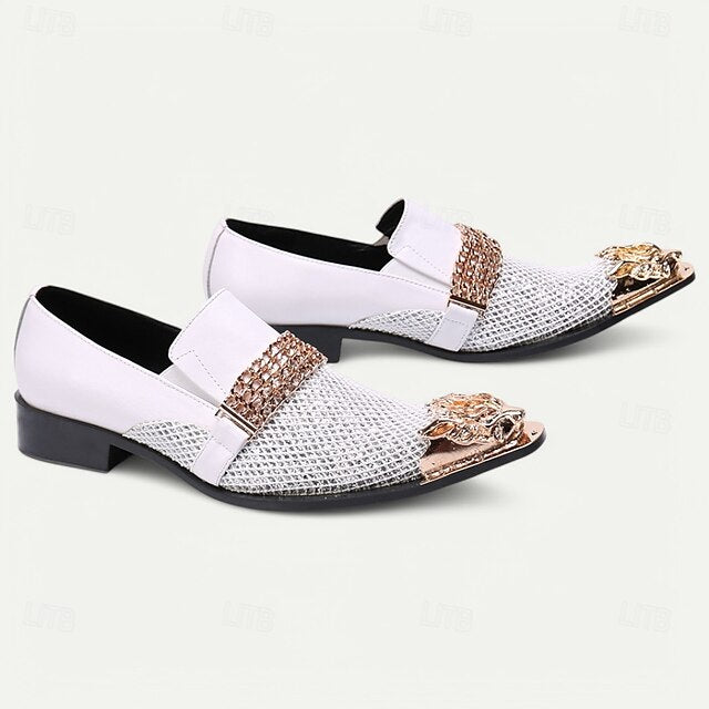 Loafers with Metallic Premium Men's Cowhide Slip-On White