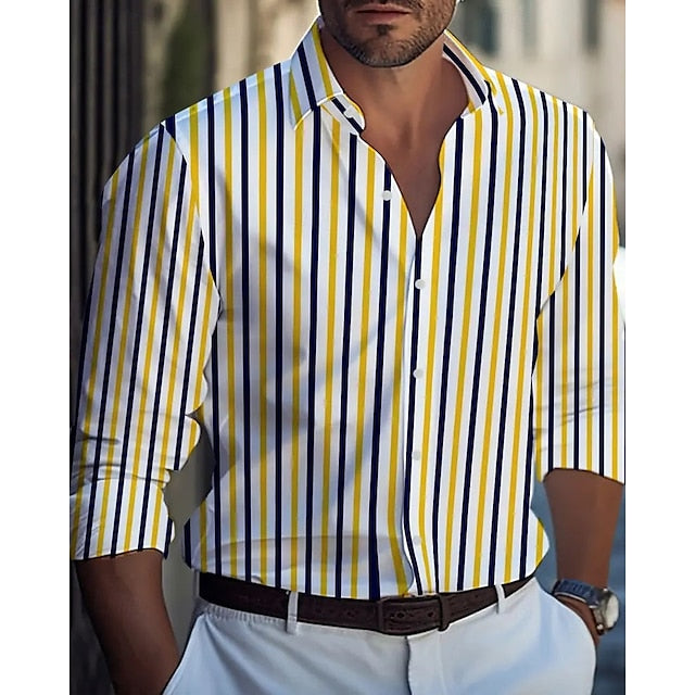 Beach Button Up Casual Shirt Black Yellow Men's