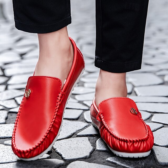Men's Moccasins Red and Logo Design Elasticized with