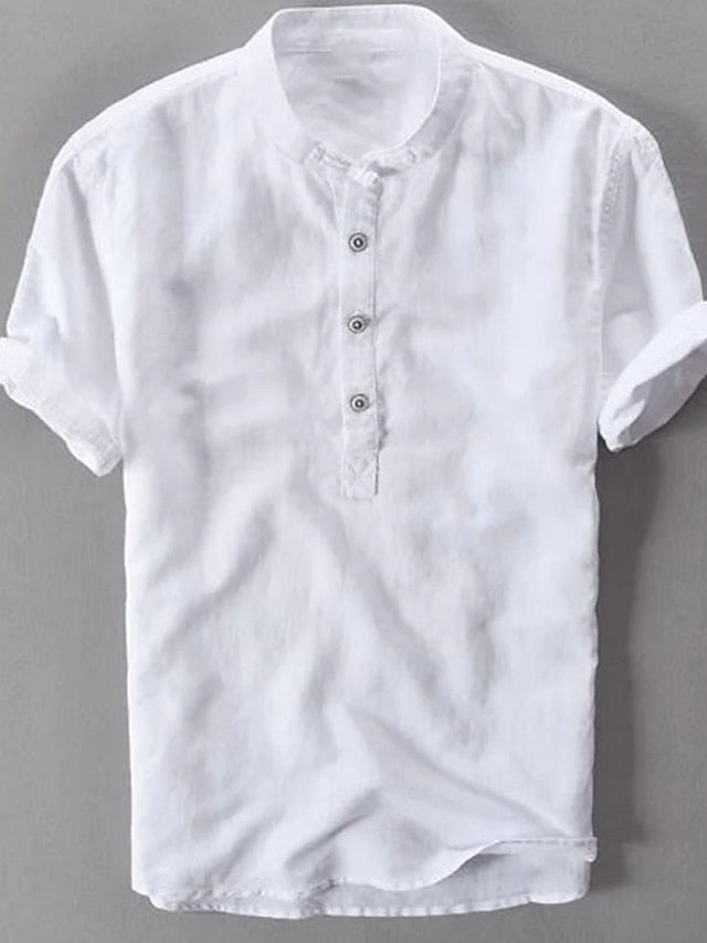 White Linen Collar Cotton Shirt Chinese Men's
