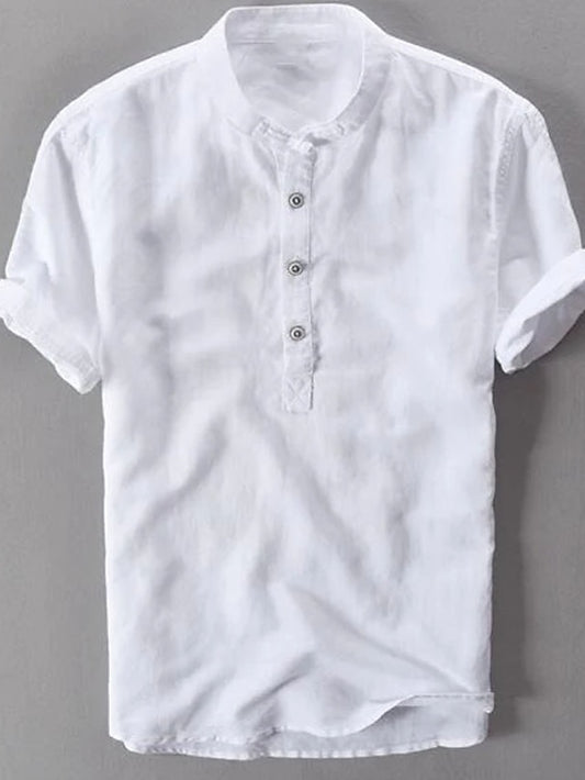 White Linen Collar Cotton Shirt Chinese Men's
