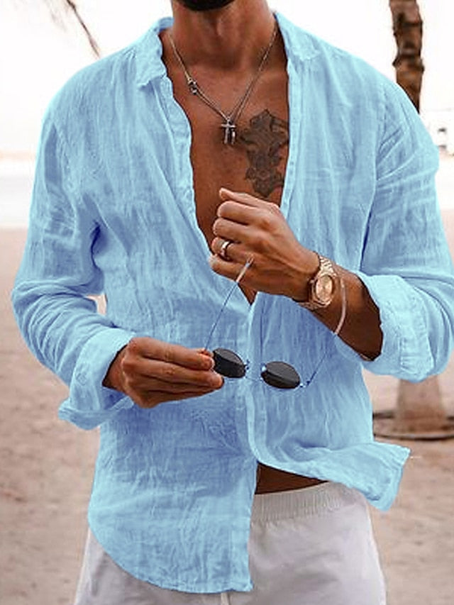 Shirt Up Beach Linen Button Men's Casual