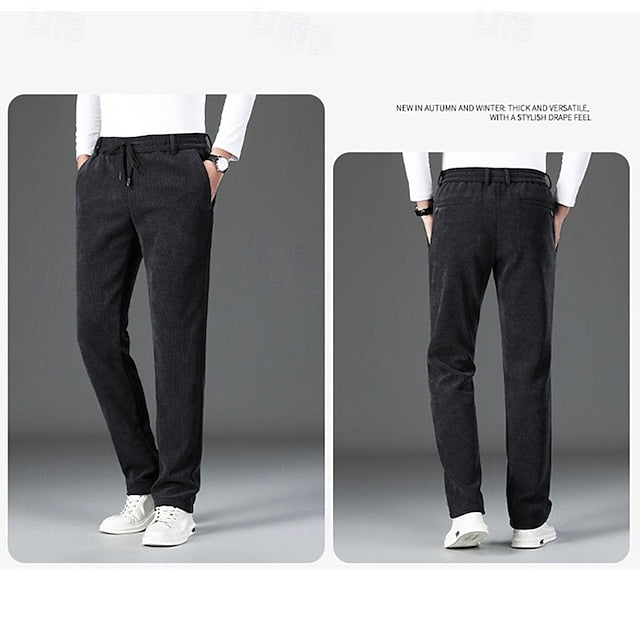 Colored Pants Trousers Solid Corduroy Casual Men's