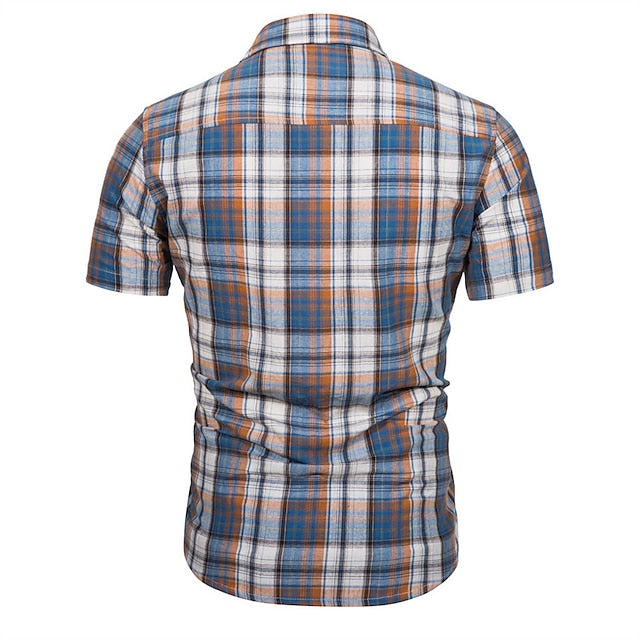 Shirt Button Summer Up Men's Plaid