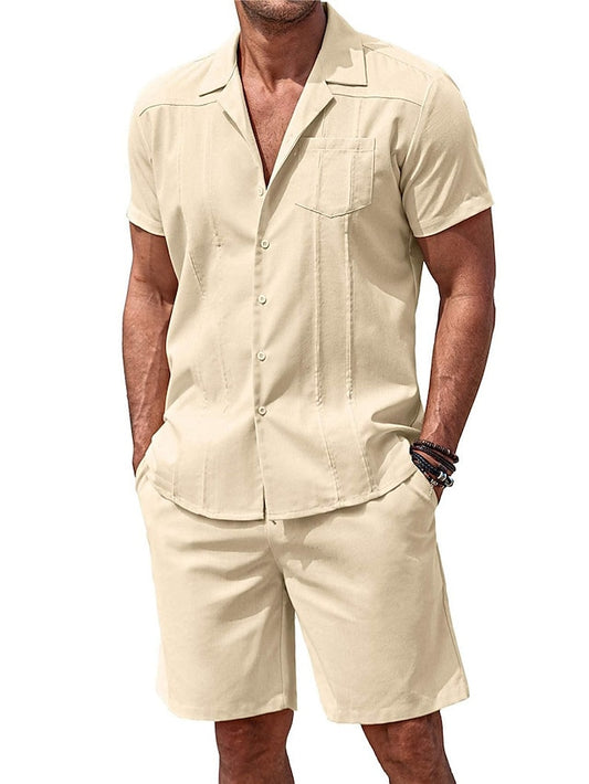 Set Summer Piece Shirt 2 Casual Guayabera Men's