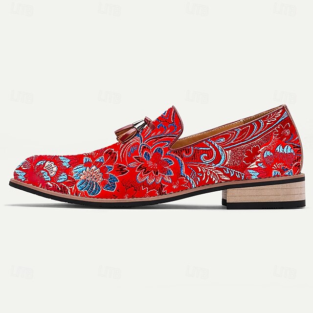 – Floral Casual Loafers Slip-On Men's Tassel Leather