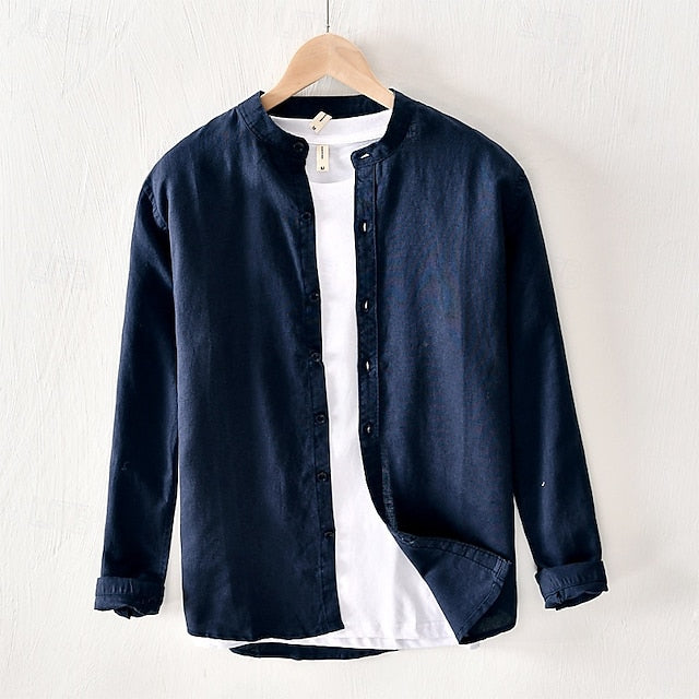 Up Cotton Casual Shirt Men's Button Linen