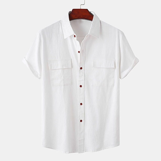 Shirt Wear Linen Beach Men's Up Button Summer