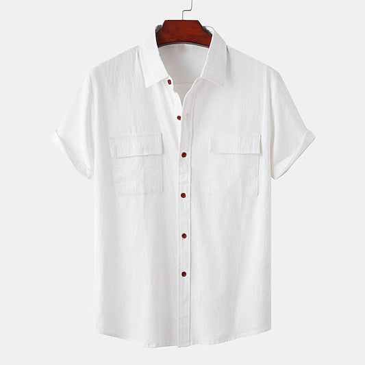 Shirt Wear Linen Beach Men's Up Button Summer