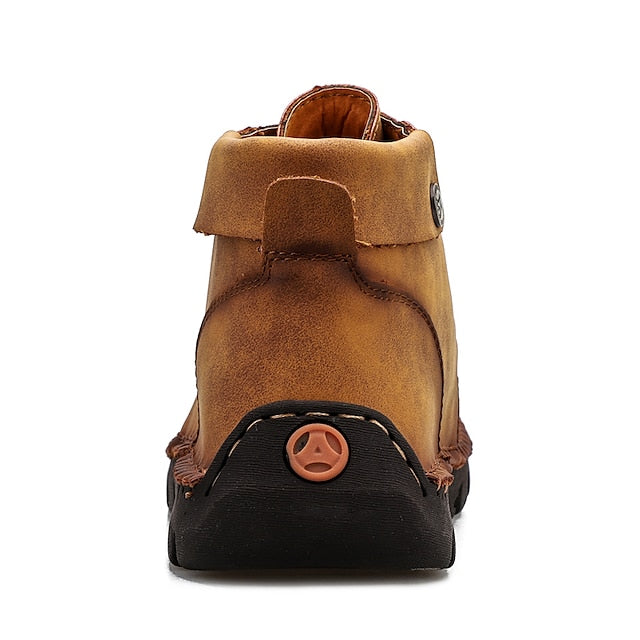 Casual Men's Lace-Up Leather Ankle Vintage Boots –