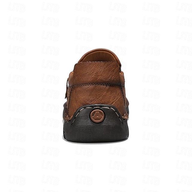 Faux Loafers Leather Brown Slip-On with Side Men's Zipper
